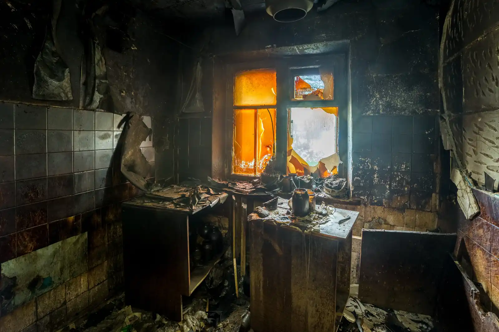 Fire damage restoration crew responding to a house fire in Santa Ana, CA